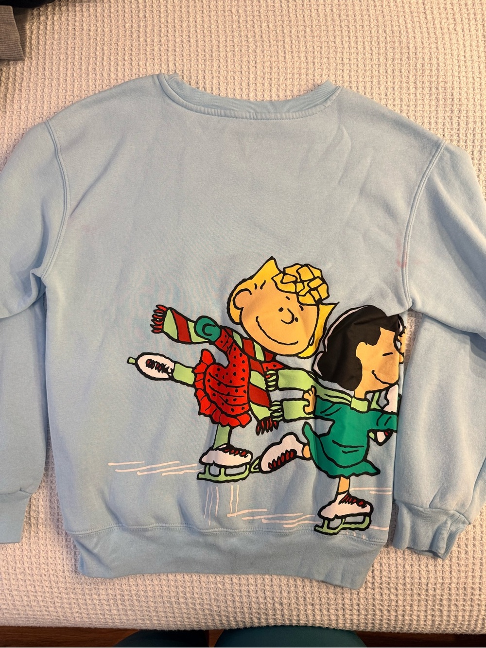 Peanuts Pastel Blue Sweatshirt with Charlie Brown, Snoopy & Woodstock Graphic - Picture 2 of 2